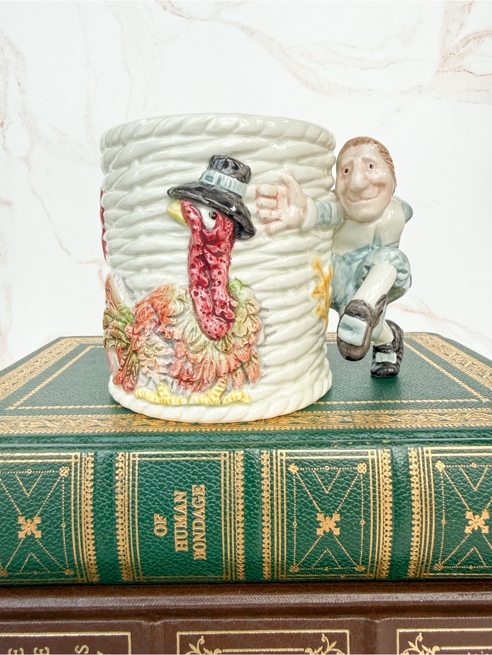 Vintage 1990s Fitz and Floyd Pilgrims Progress Turkey Mug Figural Thanksgiving